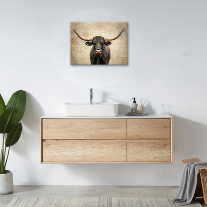 Rustic Highland Cow Pictures Wall Art, Farmhouse Black Cow Bathroom Wall Decor Animal Framed