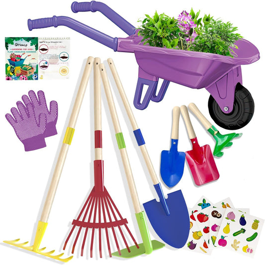 Kids Gardening Tools Outdoor Toys Set Backyard Play with Wheelbarrow Educational STEM Learning