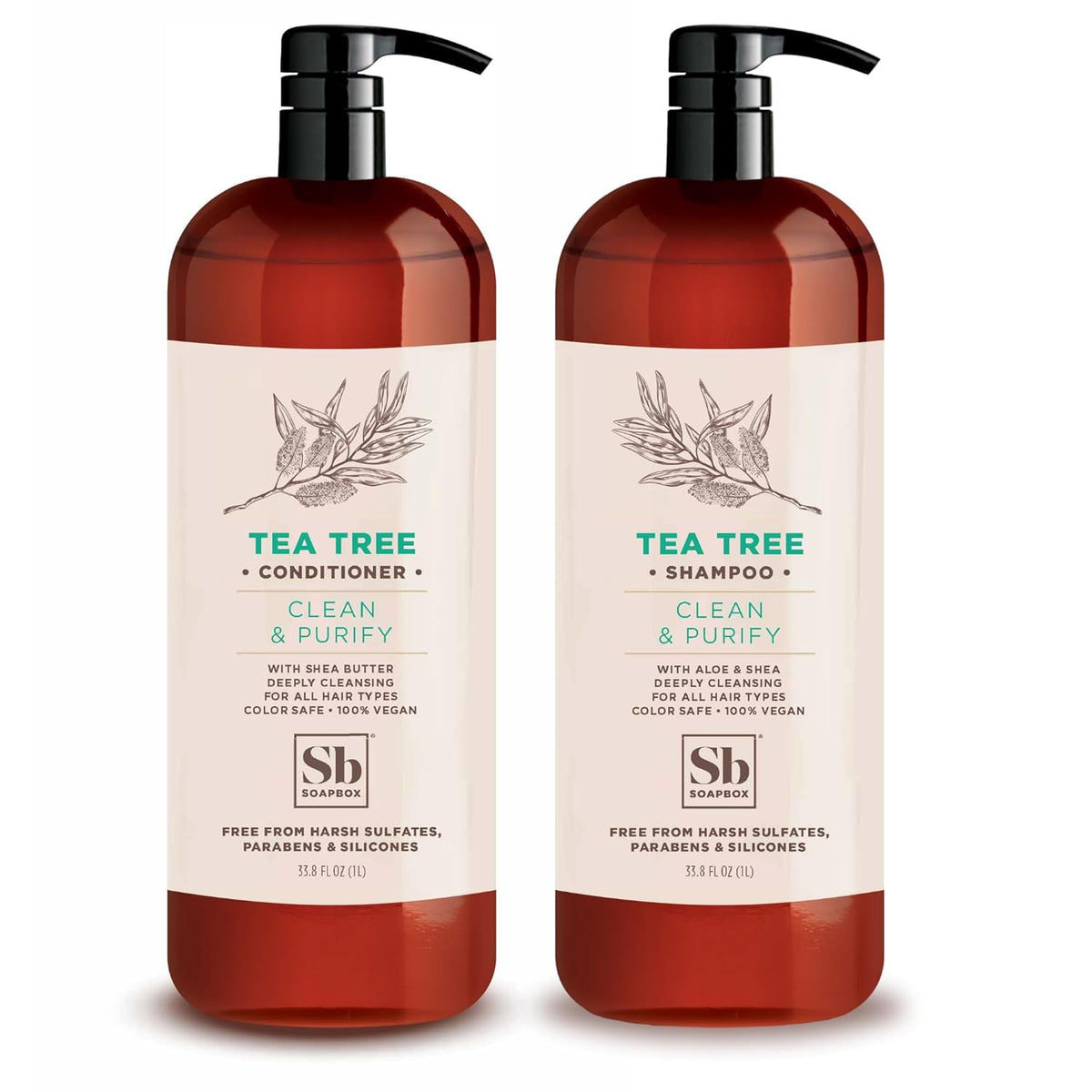Soapbox Tea Tree Shampoo and Conditioner Set, Scalp Balancing with Tea Tree Oil, Jojoba Oil, Aloe