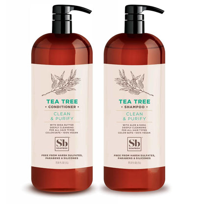 Soapbox Tea Tree Shampoo and Conditioner Set, Scalp Balancing with Tea Tree Oil, Jojoba Oil, Aloe