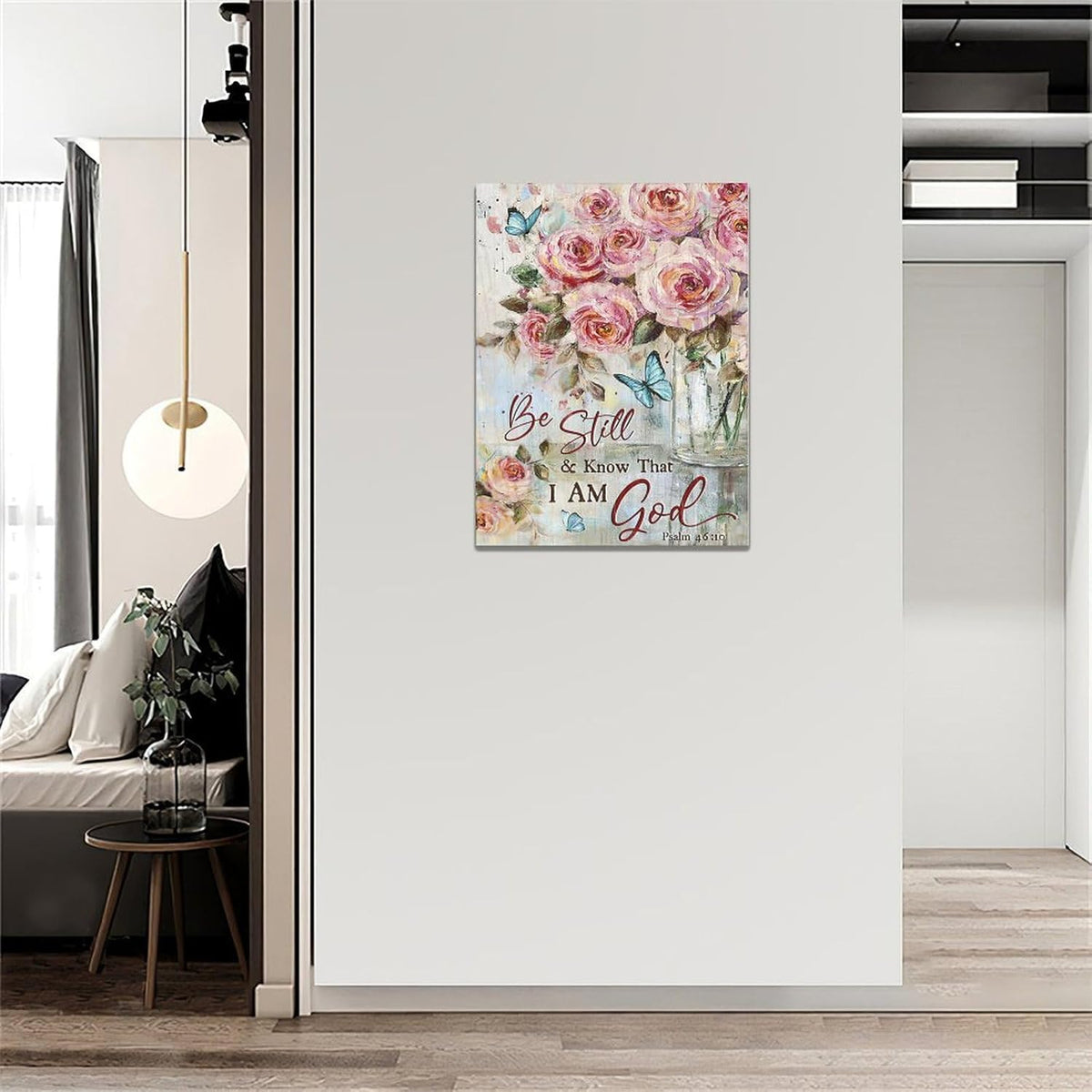 Farmhouse Rose Wall Art Christian Scripture Pictures Pink Rose Wall Decor Rustic Floral Butterfly