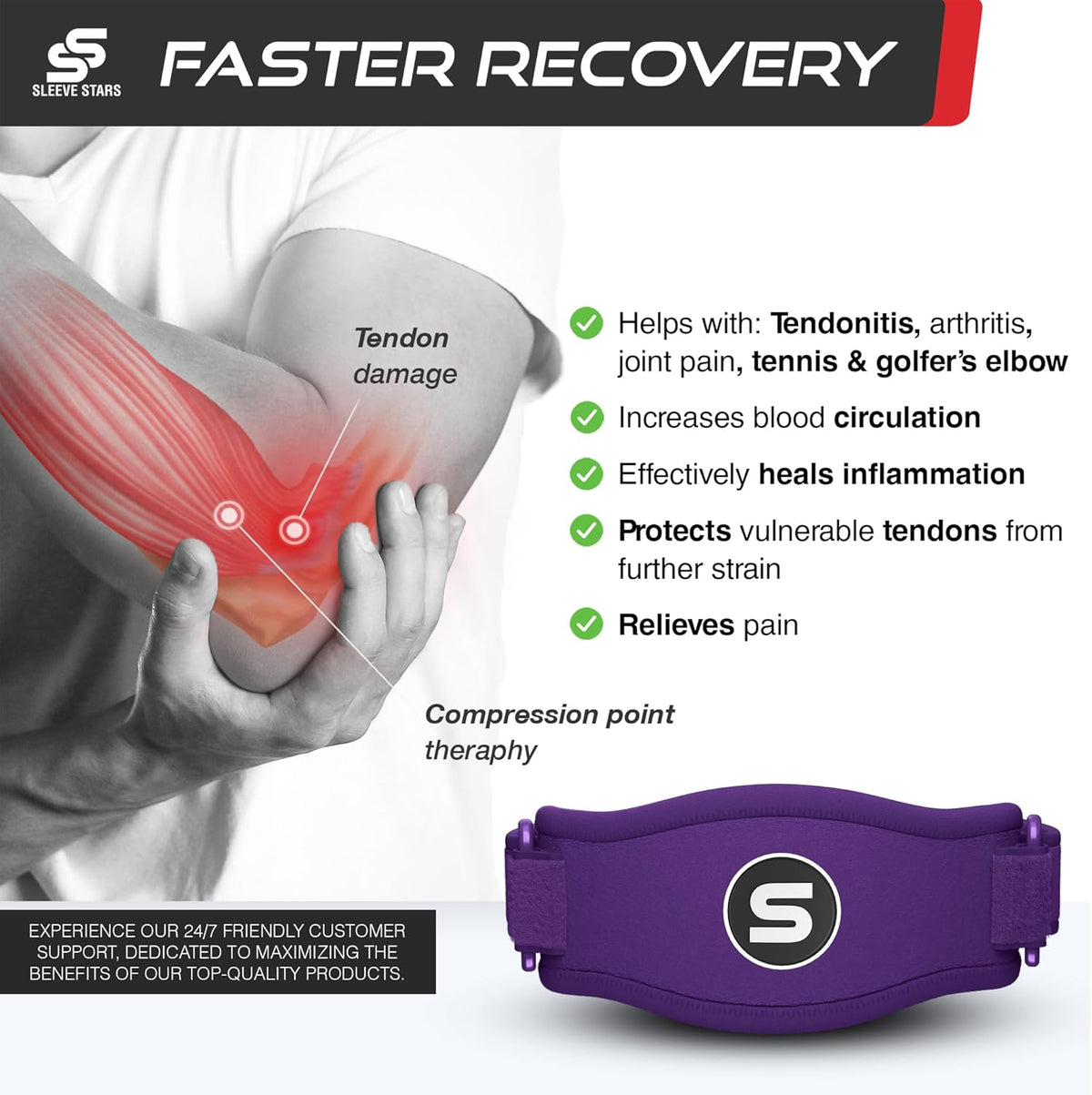 Sleeve Stars Tennis Elbow Brace for Women - Adjustable Tennis Elbow Strap, Golfers Elbow Brace for