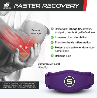 Sleeve Stars Tennis Elbow Brace for Women - Adjustable Tennis Elbow Strap, Golfers Elbow Brace for