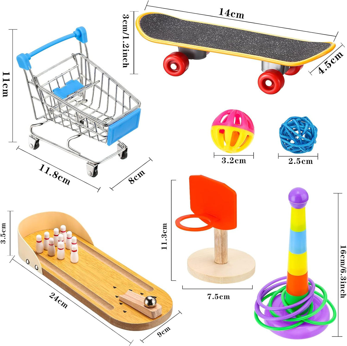 10 Bird Training Toys - Parrot Intelligence Toys for Parakeet, Cockatiel, Macaw - Includes Bowling