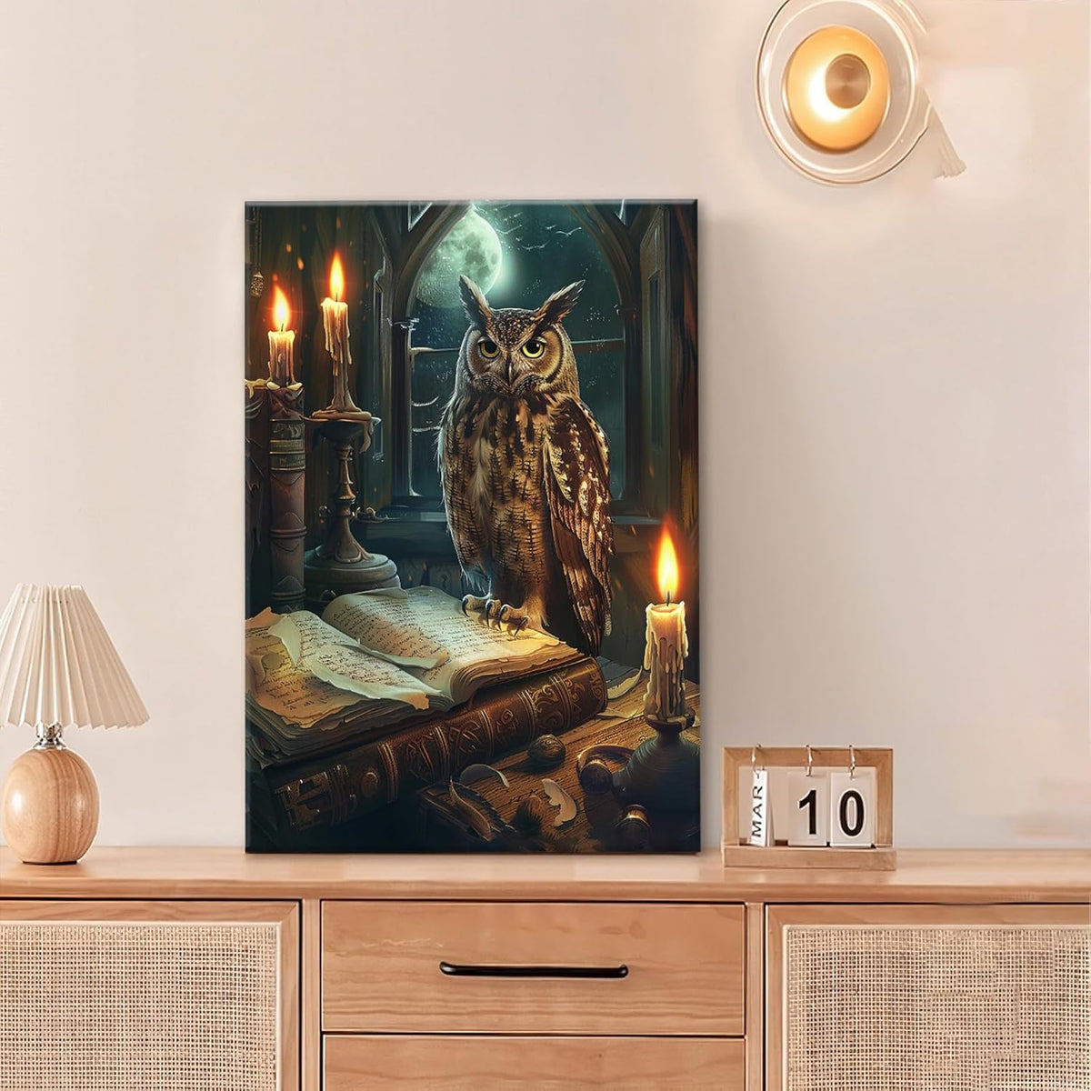 Owl Book Wall Art Vintage Canvas Wall Decor Prints Framed Painting Owls Pictures Gifts Artwork for