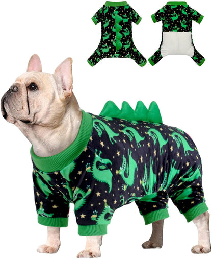 CuteBone Dinosaur Costume Dog Pajamas, Stretchy Spandex Crystal Velvet Sleepwear Coat for Small