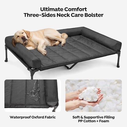 Veehoo Cooling Elevated Dog Bed Add Removable Waterproof Bolster Cushion Mat, Raised Pet Cot with