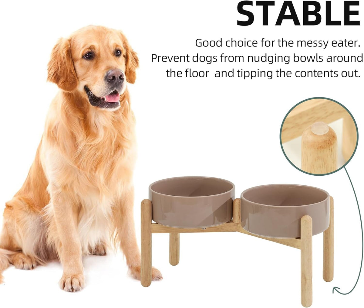 Ceramic 8.2inch Raised Dog Bowl with Stand for Large- Breed Dogs, Pet Food and Water Feeder (Double