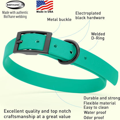 Dogline Biothane Waterproof Dog Collar Strong Coated Nylon Webbing with Black Hardware Odor- Proof