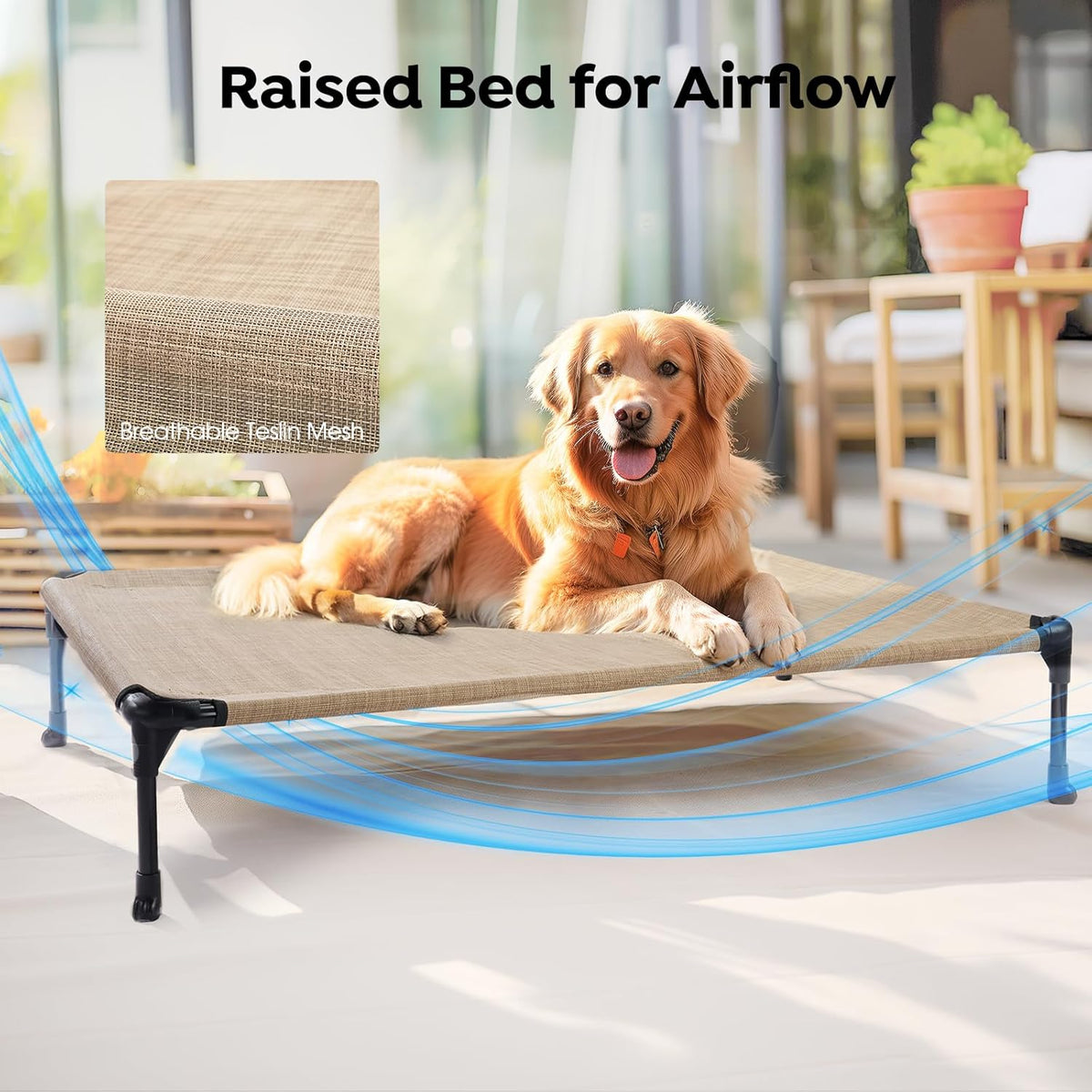 Veehoo Cooling Elevated Dog Bed Add Removable Waterproof Bolster Cushion Mat, Raised Pet Cot with