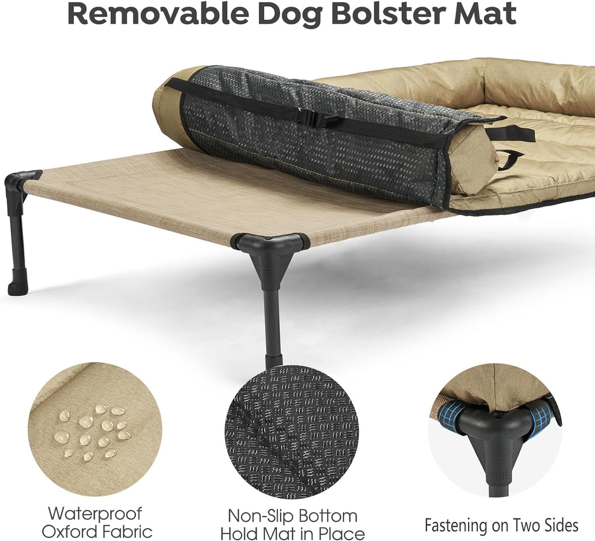 Veehoo Cooling Elevated Dog Bed Add Removable Waterproof Bolster Cushion Mat, Raised Pet Cot with