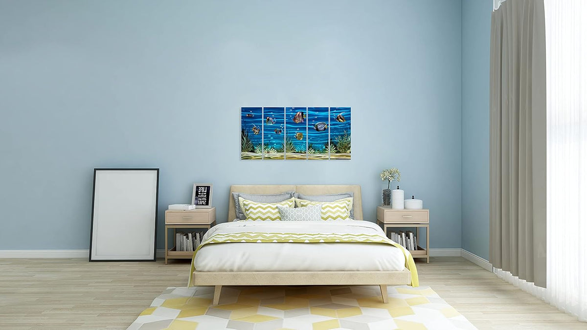 SYGALLERIER School Of Fish Metal Wall Art Handcrafted 3D Coastal Aluminum Artwork Modern Abstract