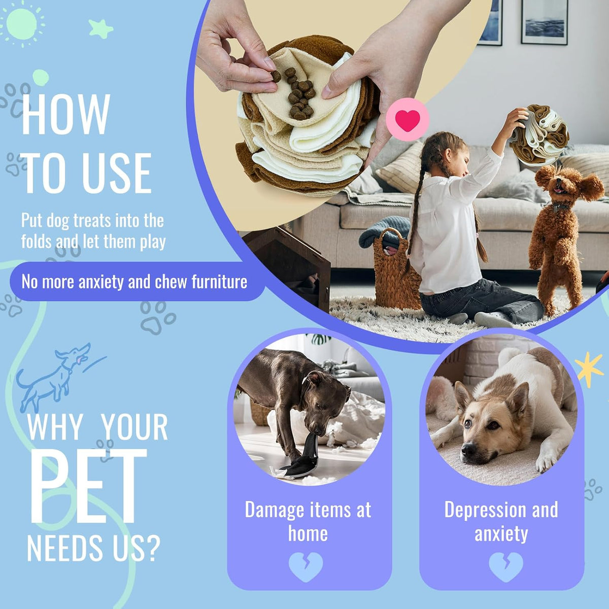 Pet Snuffle Ball, Puzzle Sniffing Interactive Dog Ball for Blind Dogs Training Stress Relief Dog