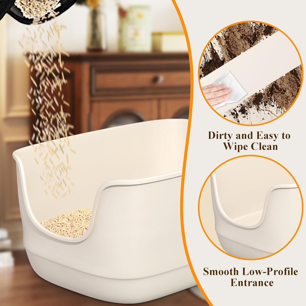 Gefryco Large Cat Litter Box with High Sided 24.6"x18.3"x12.2" - Jumbo Extra Large Open Anti
