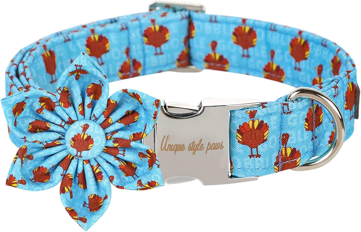 Unique style paws Thanksgiving Dog Collar with Flower Tie Autumn Turkey Theme Puppy Collar for
