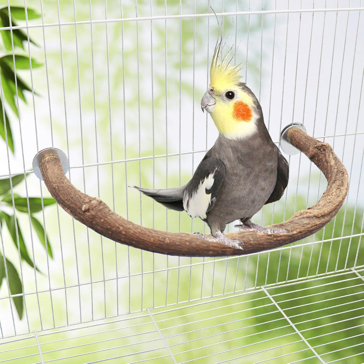 2 Pack Bird Perch Stand, Natural Wood U Shape Parrot Stand Pole, Bird Cage Accessories, Suitable