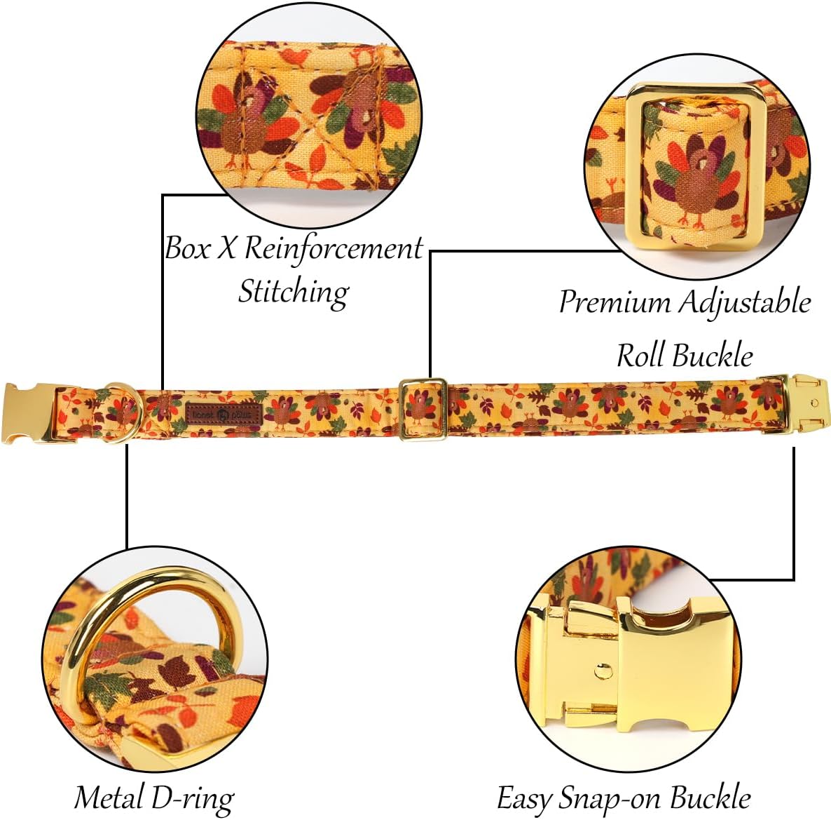 Lionet Paws Thanksgiving Day Dog Collar with Bowtie, Dogs Sailor Bow Collar with Metal Buckle for