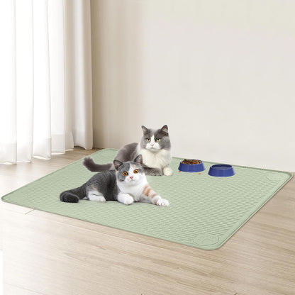 Cat Food Mat, 40" x 28" Extra Large Silicone Pet Feeding Mat with Raised Edge Pet Placemat for Food