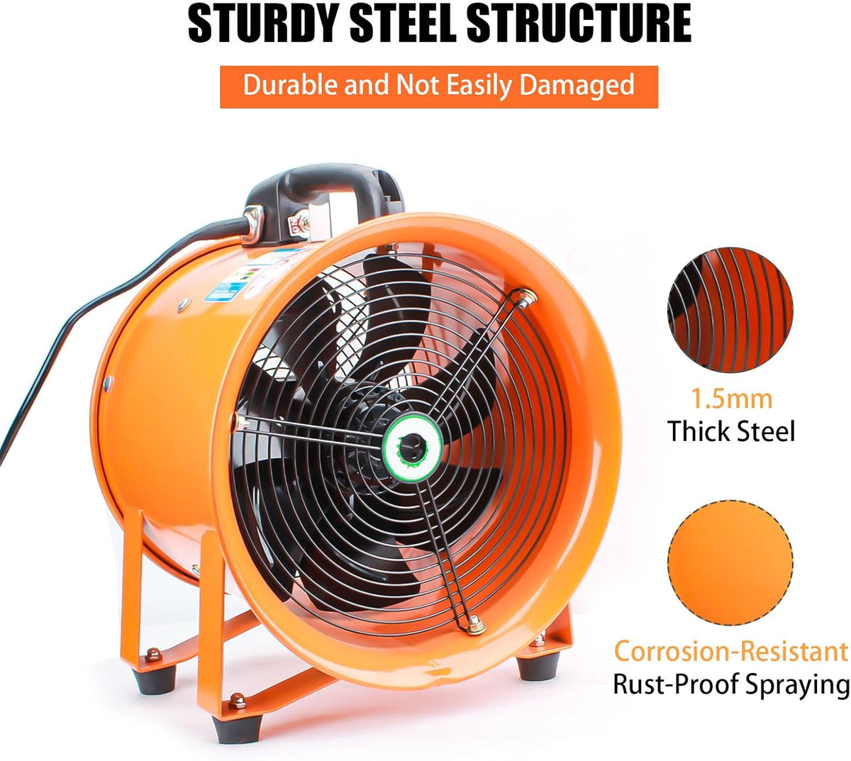 dreamdragon 8" High-Velocity Portable Utility Blower Fan, Industrial Exhaust Fan with 25ft Flexible