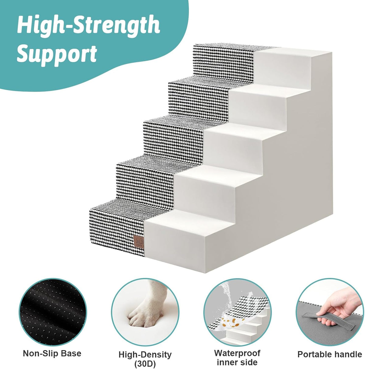 Dog Stairs for Small Dogs, 5 Tier Wider Pet Stairs for High Beds, 23.6" H Non-Slip Dog Steps for