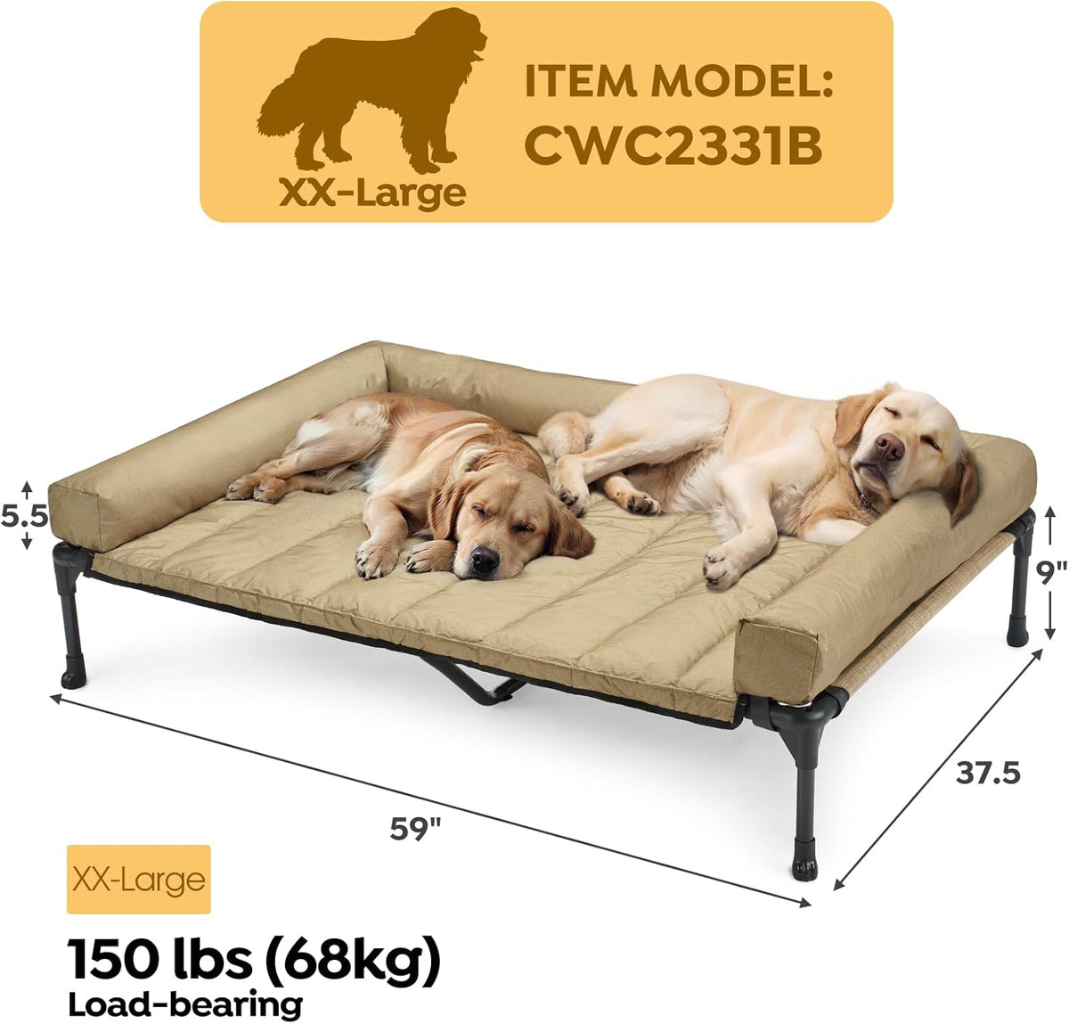 Veehoo Cooling Elevated Dog Bed Add Removable Waterproof Bolster Cushion Mat, Raised Pet Cot with
