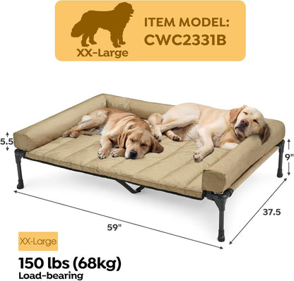 Veehoo Cooling Elevated Dog Bed Add Removable Waterproof Bolster Cushion Mat, Raised Pet Cot with