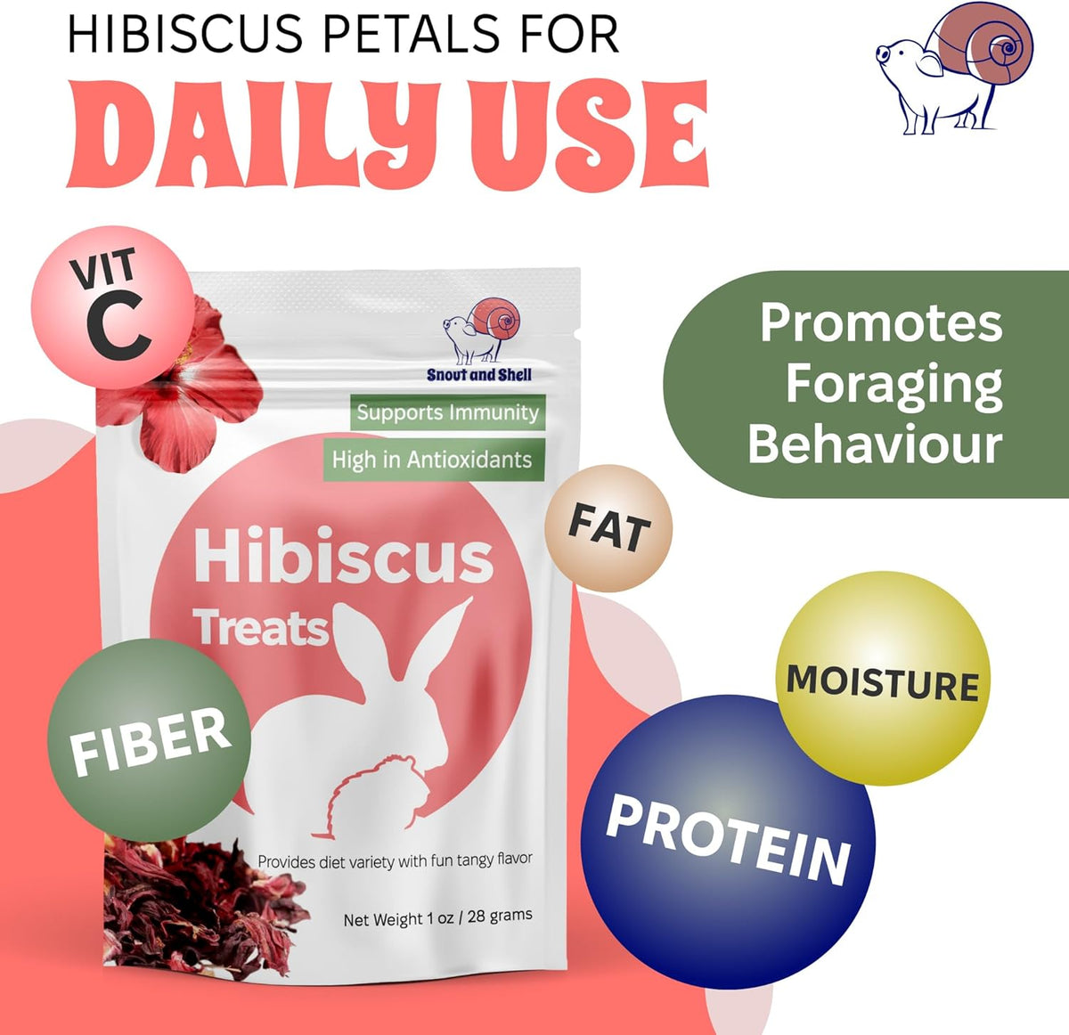 Snout and Shell Hibiscus Treats – 100% Natural Dried Flowers for Small Pets – Immunity Support &