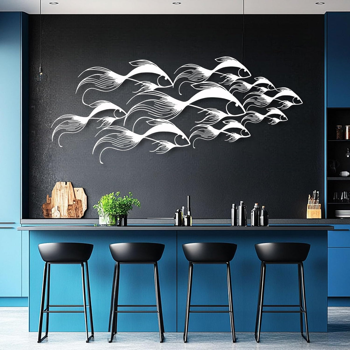 School of Fish Metal Wall Art, Metal Fish Wall Decor, Sea Life Wall Art, Large Nautical Wall