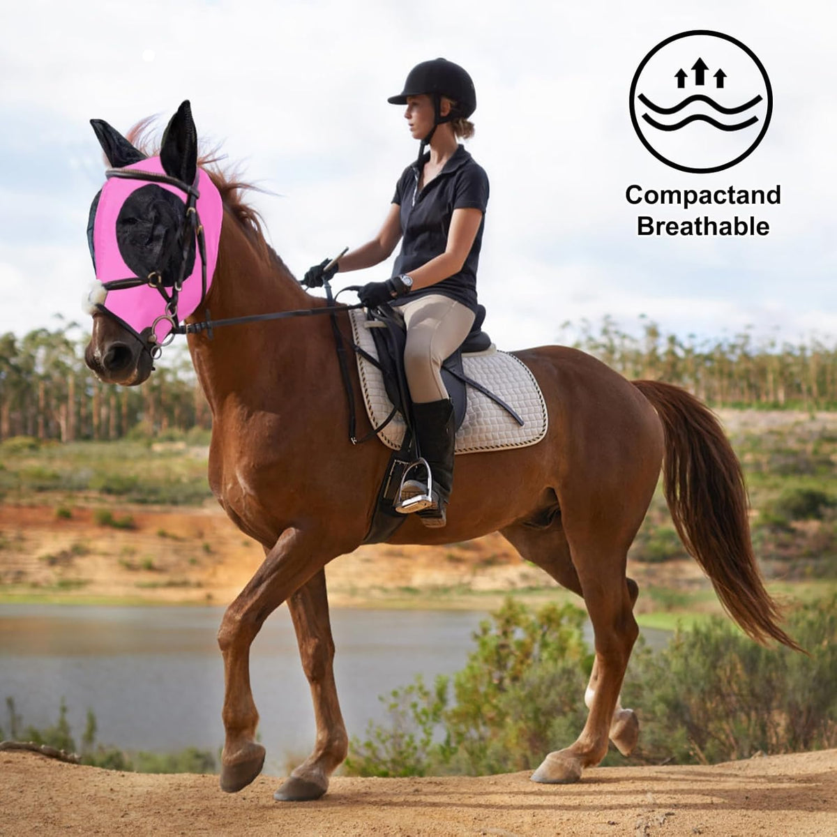 Horse Fly Mask with Ears, Comfortable Fit Stretch Fabric with UV Protection Soft on Skin