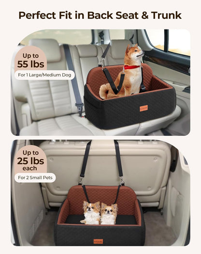 Dog Car Seat for Large Medium Dogs, Pet Car Seat Under 55 lbs or 2 Puppies, Removable Washable Pets