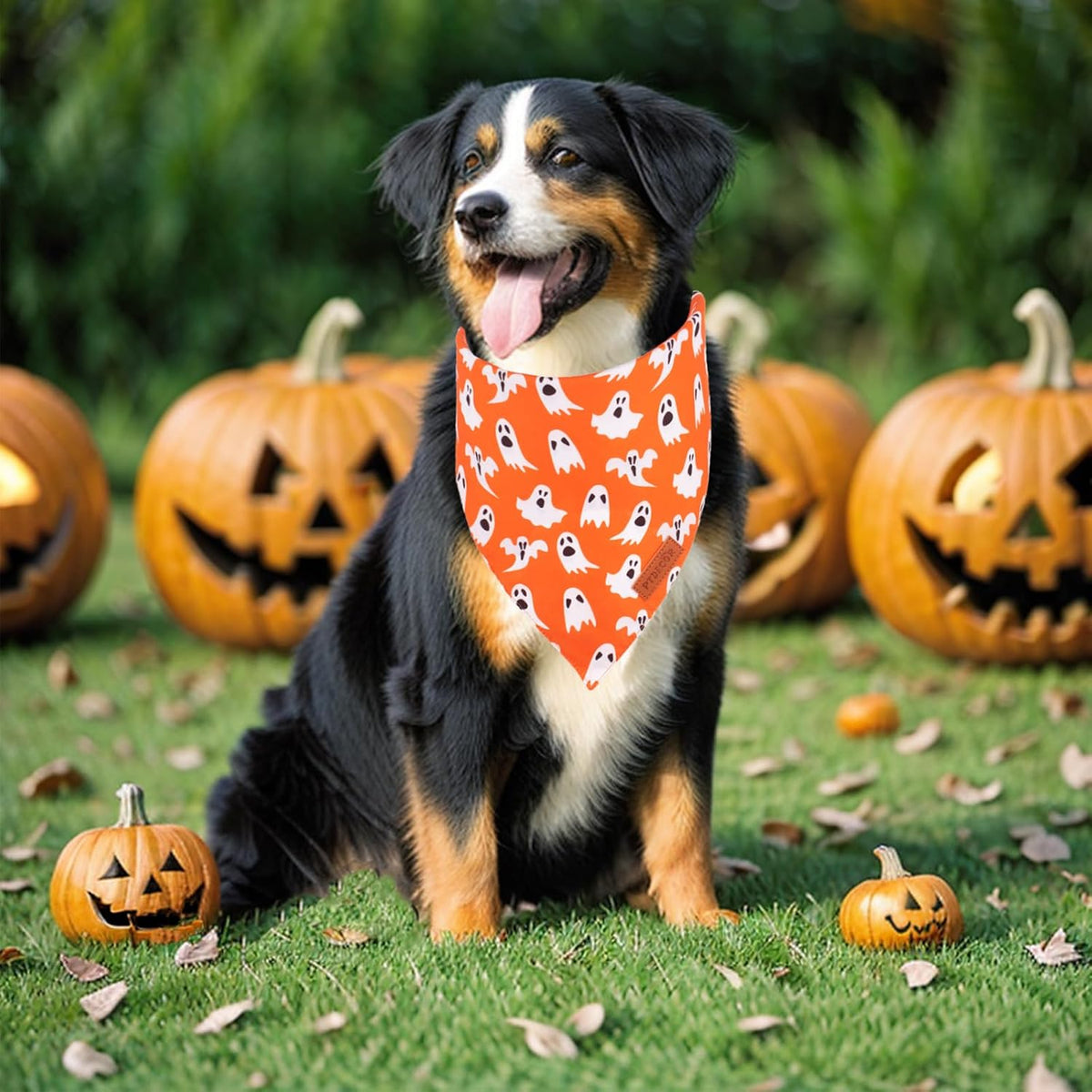 PTDECOR Halloween Dog Bandana, Reversible Holiday Pet Puppy Scarf, Multi Size, Triangle Halloween