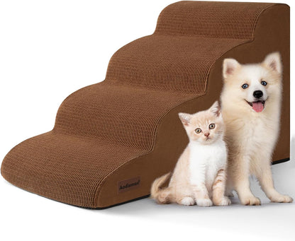 4-Step Dog Stairs and Ramp for Beds or Couches – Non-Slip Sturdy Pet Steps for Small Dogs and