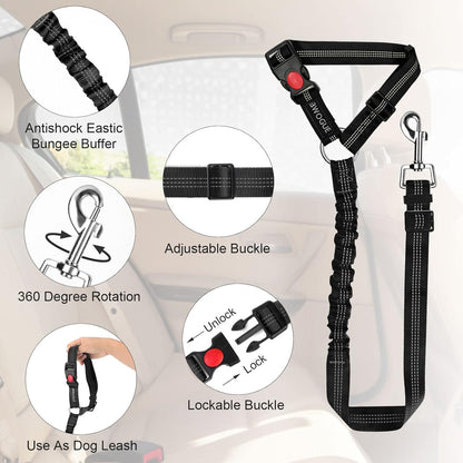 BWOGUE Pet Dog Cat Seat Belts, Car Headrest Restraint Adjustable Safety Leads Vehicle Seatbelt