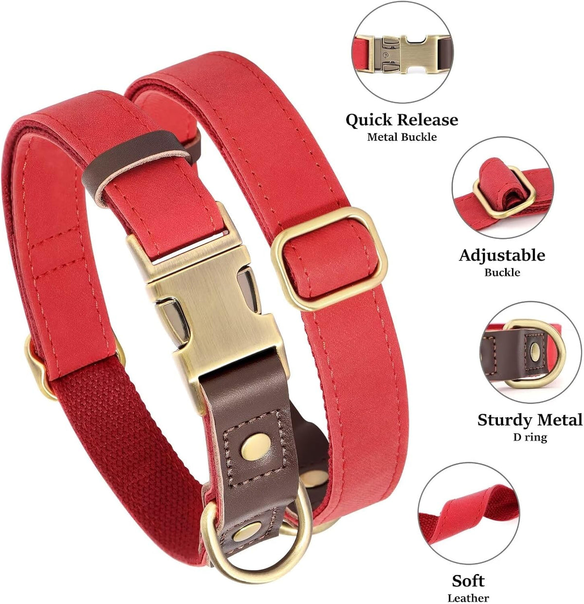 Didog Soft PU Leather Dog Collars for Small Dogs,Classic Adjustable Dog Collars with Quick Release