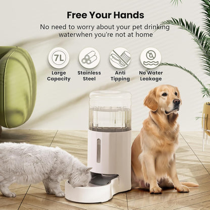 CZPET Automatic 7L Dog and Cat Water Dispenser with Stainless Steel Bowl Gravity Waterer,100%