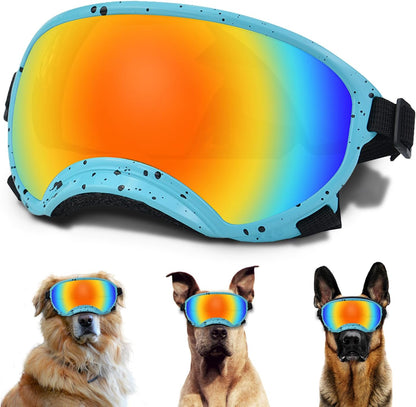 Large Dog Sunglasses with Adjustable Strap UV Protection, Winproof Dog Puppy Sunglasses, Suitable
