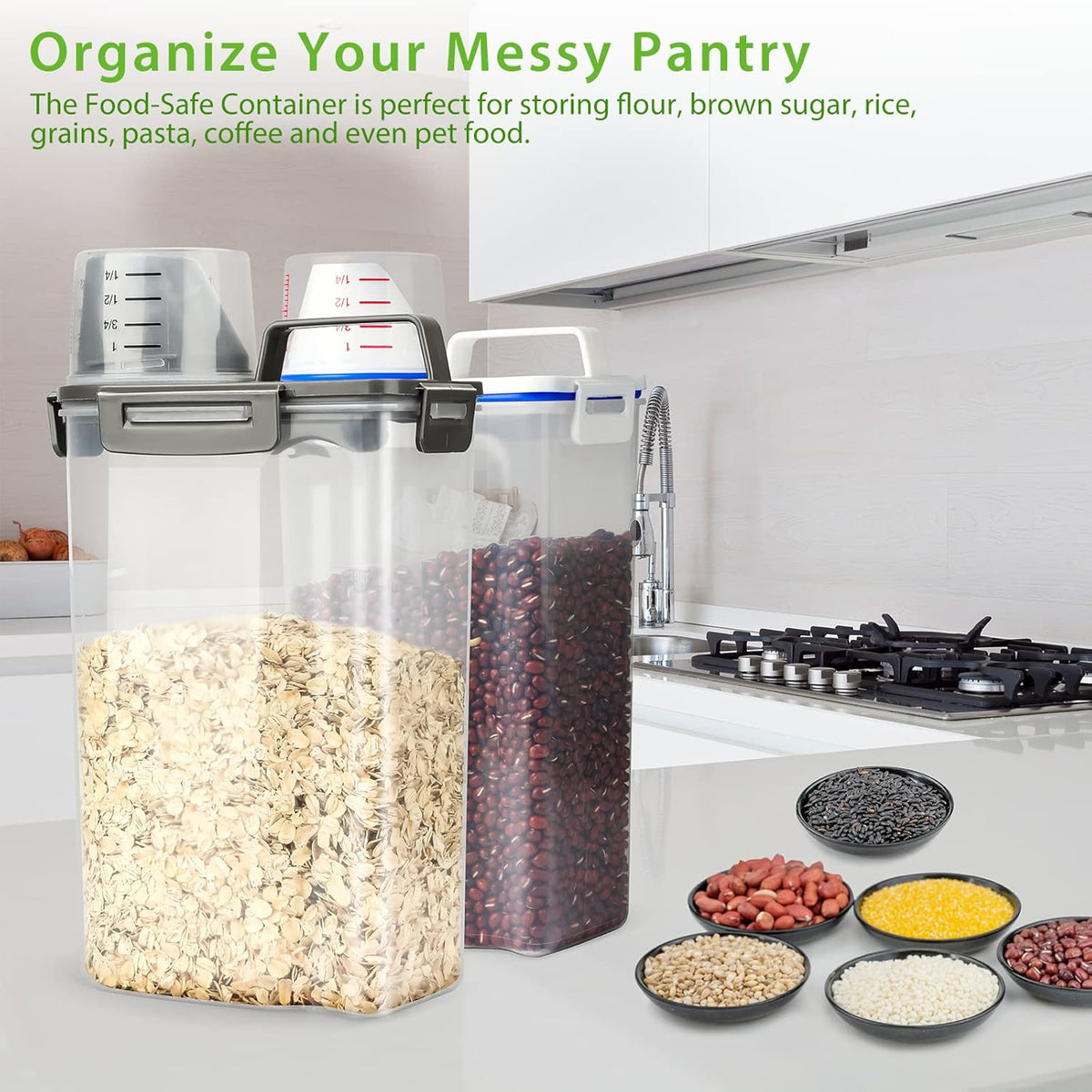 Rice Airtight Storage Container, 3 to 5Lbs Cereal Dry Food Flour Bin, Pet Dog Cat Food Dispenser
