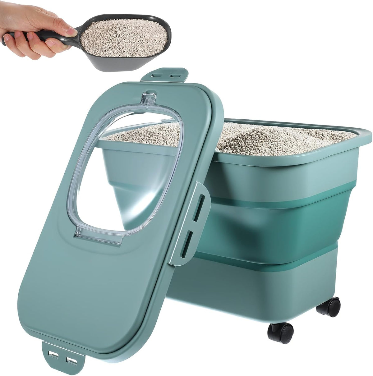 Collapsible Cat Litter Storage Bin Container with Airtight Lids, Portable Cat Litter Storage