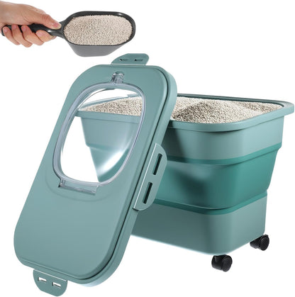Collapsible Cat Litter Storage Bin Container with Airtight Lids, Portable Cat Litter Storage
