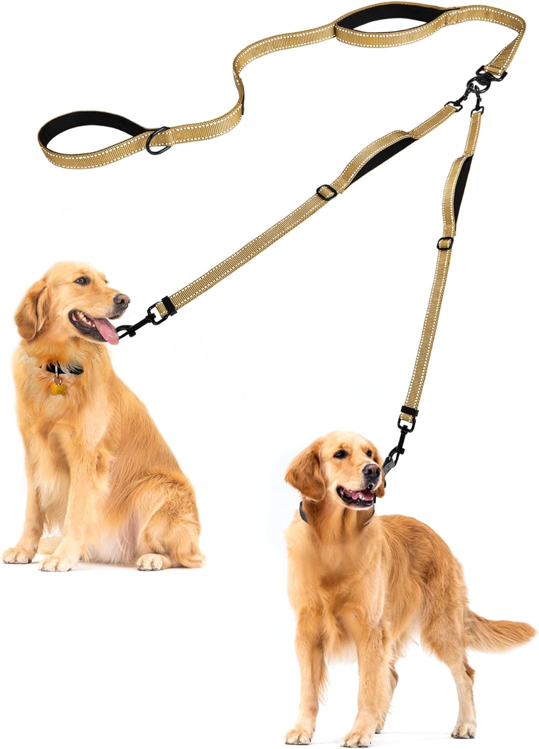 PetBonus Double Dog Leash, No Tangle Dual Leash, Reflective Walking Training Lead, 4 Comfortable