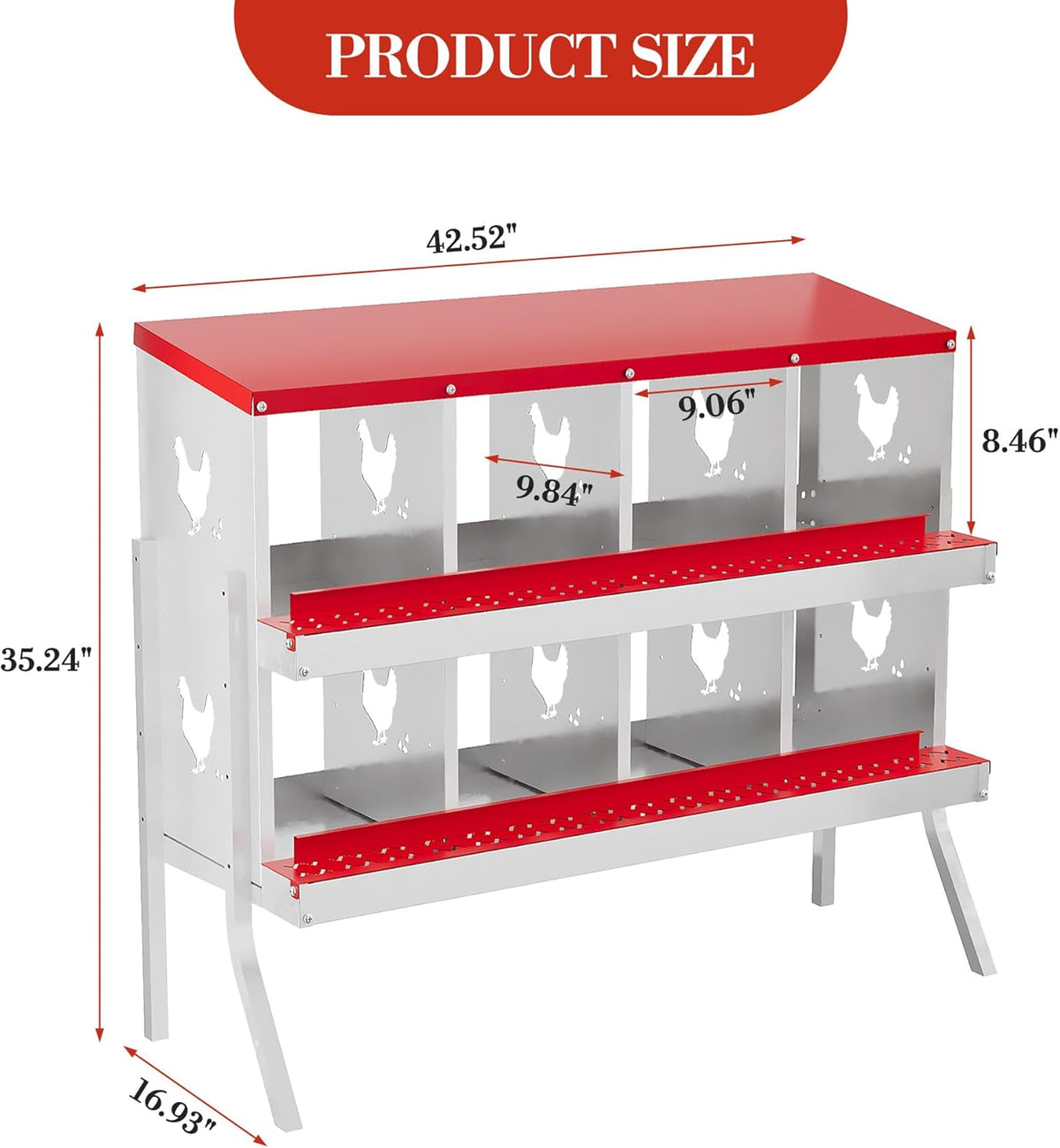 8 Hole Chicken Nesting Box with Roll Out Egg Tray, Rustproof & Ventilated Chicken Laying Boxes for