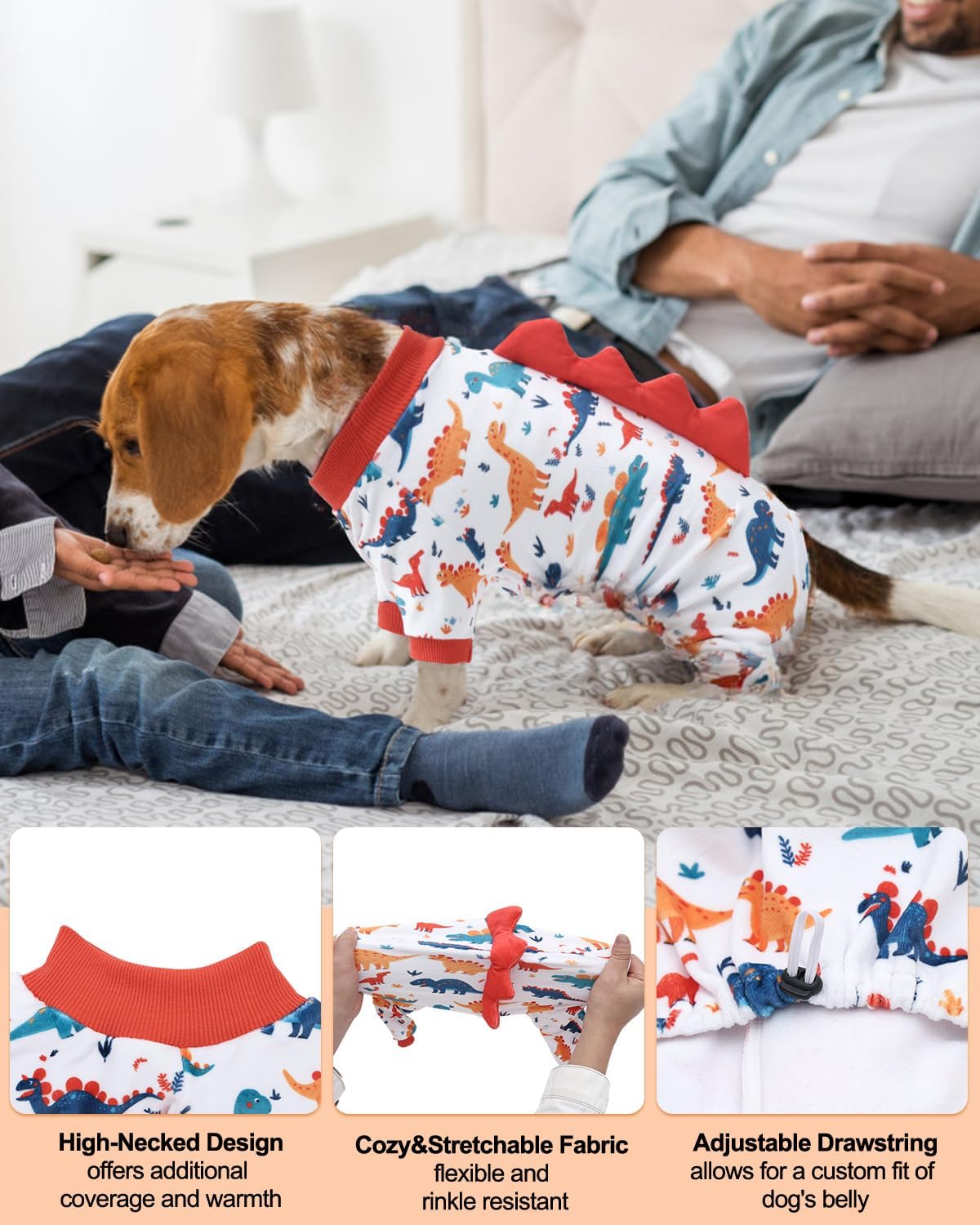 CuteBone Dinosaur Costume Dog Pajamas, Stretchy Spandex Crystal Velvet Sleepwear Coat for Small