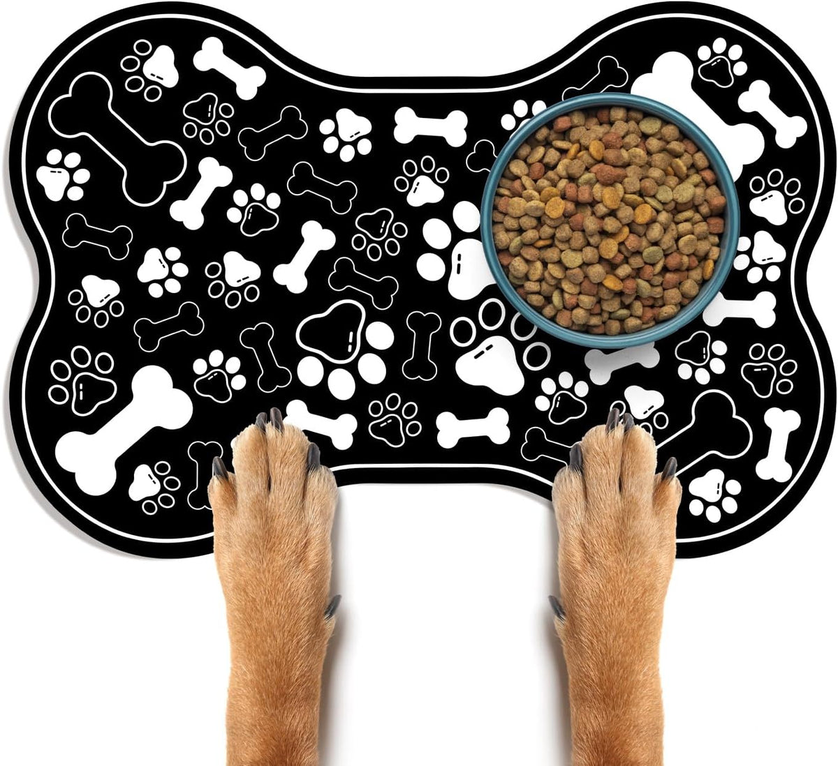 Dog & Cat Food Mat Bone Shaped Pet Feeding Mat Quick Absorb Water Bowl Placemat with Rubber Backing