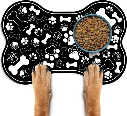 Dog & Cat Food Mat Bone Shaped Pet Feeding Mat Quick Absorb Water Bowl Placemat with Rubber Backing