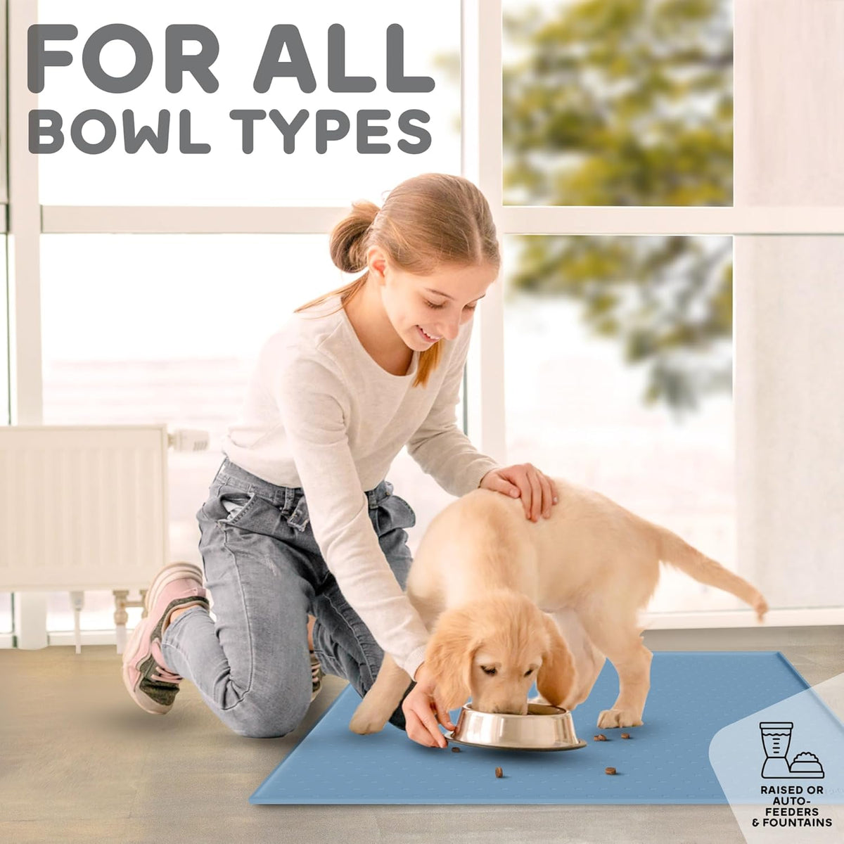 Dog Food Mat - Raised Edges Dogs Mat for Food and Water Prevent Spill, Waterproof Cat Food Mats