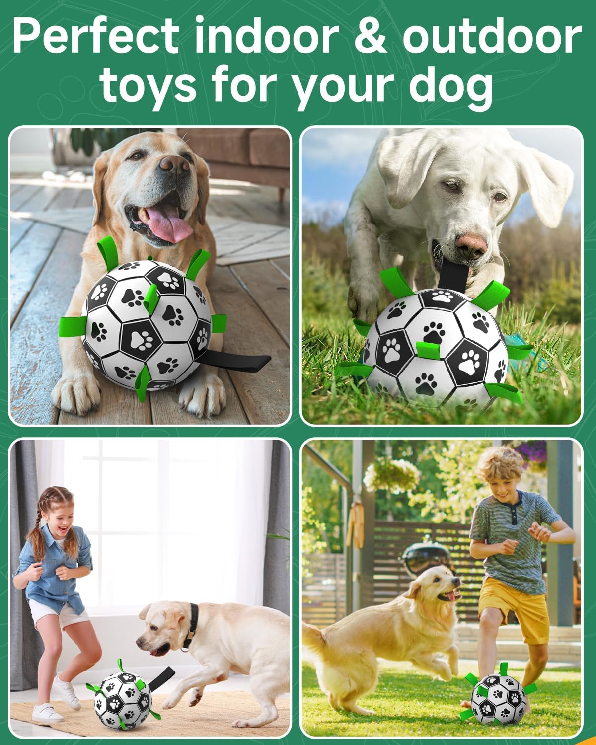 QDAN Soccer Ball with Straps - Durable Giant Dogs Balls, Outdoor, Herding, Floating, Birthday (10