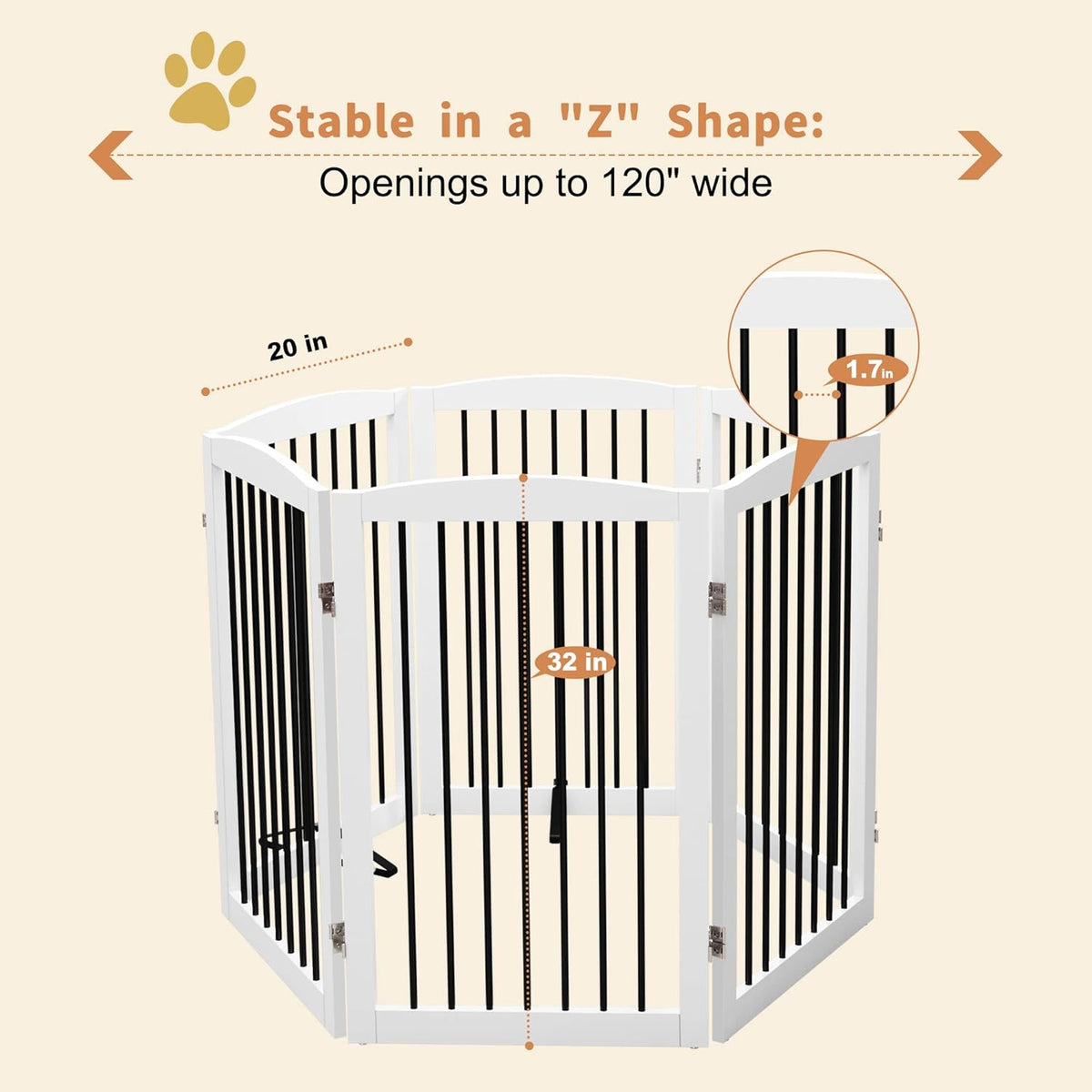 Freestanding Pet Gate for Dogs, Indoor Wooden Foldable Dog Gate for House, Extra Wide, Pet Fence