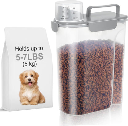 5-7Lbs Dog Cat Food Storage Container with Upgraded Large Nozzle BPA-free, 4 Snap Seals Plastic Pet