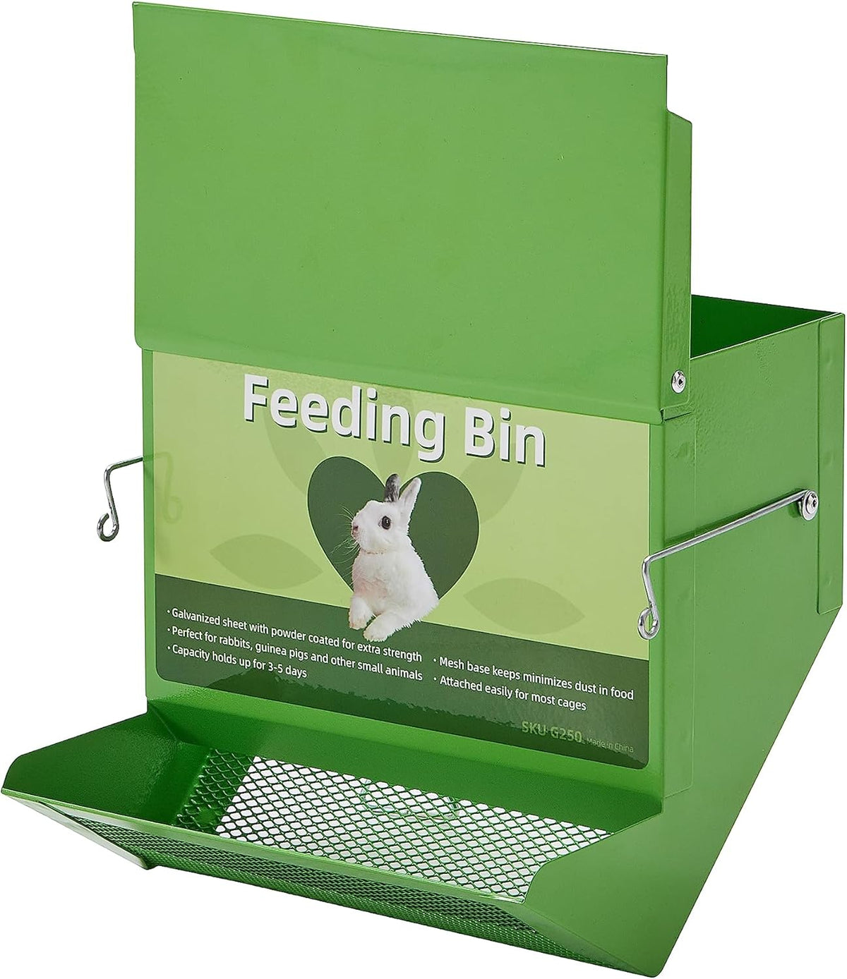 Metal Small Animal Feeder with Lid, Heavy Duty, Large Capacity Food Dispenser, Great for Rabbits