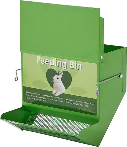 Metal Small Animal Feeder with Lid, Heavy Duty, Large Capacity Food Dispenser, Great for Rabbits